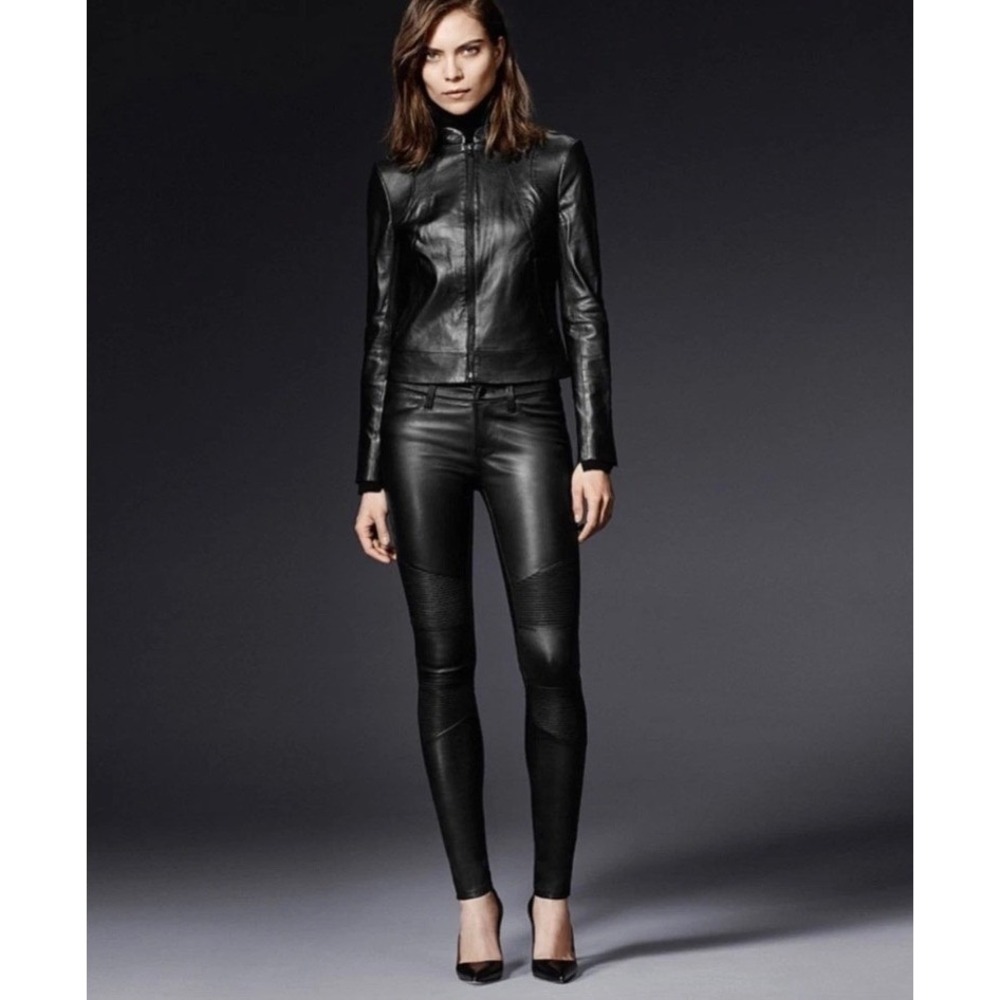 NWOT J Brand "Tonya" 100% Lamb Leather Black Moto Pants SZ 27 $1200 Biker Rocker
